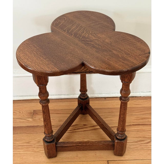 Midcentury English Oak Clover Cricket Table For Sale - Image 4 of 9