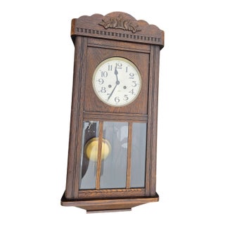 Antique German Oak 8 Day Wall Clock Chimes Gustav Becker Ra Regulator For Sale