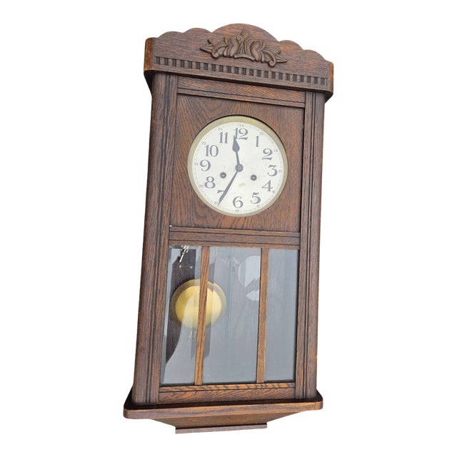Antique German Oak 8 Day Wall Clock Chimes Gustav Becker Ra Regulator For Sale