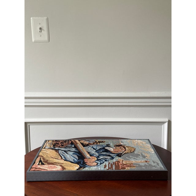 Blue 1950s Fisherman Framed Needlepoint For Sale - Image 8 of 10