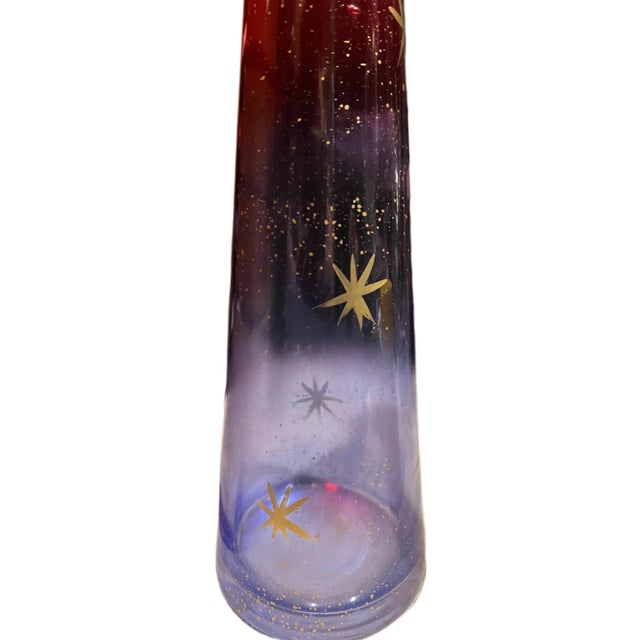 Glass Vintage Mid-Century Modern Style Ambiente Zwiesel Red & Blue Ombré Starburst Art Glass Vase For Sale - Image 7 of 8