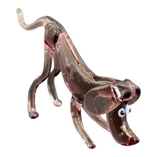 Vintage Lampwork Murano Art Glass Sniffing Foxhound Dog For Sale