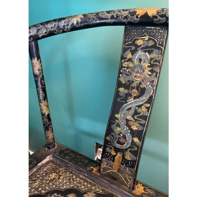 Mid 20th Century Mid 20th Century Chinese Black Decorated Ming Horseshoe Back Chair For Sale - Image 5 of 13
