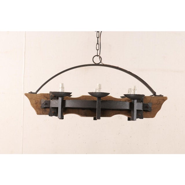 Black Mid 20th Century French Wood Beam & Iron Chandelier For Sale - Image 8 of 8