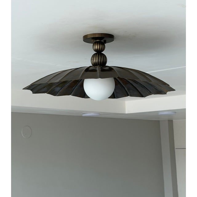 Black Antique Brass Semi Flush Mount Light Fixture, Handmade Unique Design Ceiling Light For Sale - Image 11 of 13