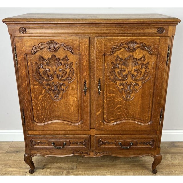 Vintage French Louis XIV Oak Sideboard with Carved Cupboard For Sale - Image 13 of 13