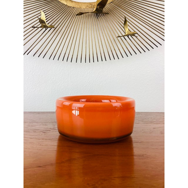 Pukeberg Glass Company Vintage Mid-Century Modern Eva Englund for Pukeberg Sweden Orange Art Glass Bowl For Sale - Image 4 of 10