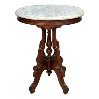 Antique Victorian Mahogany Oval Marble Top Parlor Side Table For Sale