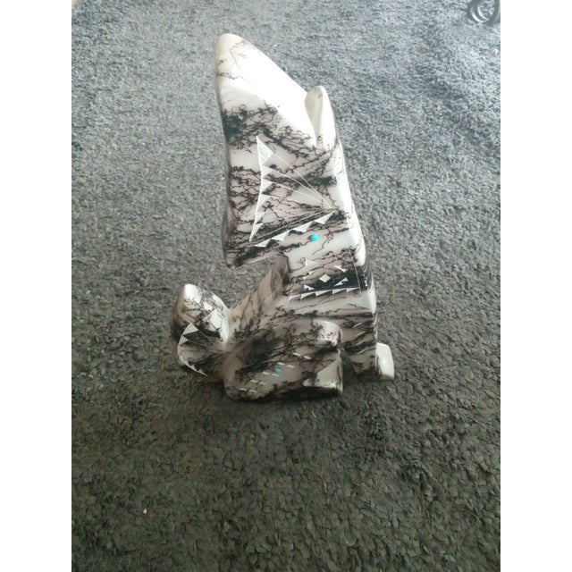1980s Gorgeous Artist Signed Navajo Horse Hair Raku Coyote Figurine For Sale - Image 5 of 6
