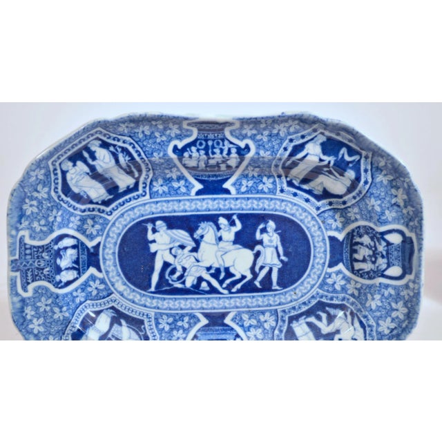 Figurative Spode Neo-Classical Greek Pattern Blue Rectangular Dessert Dishes- Four Figures in Battle For Sale - Image 3 of 5