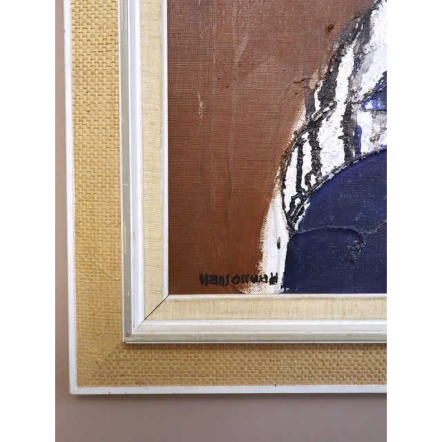 Blue Mid-Century Modern 'Blue Division' Vintage Original Abstract Oil Painting by Swedish Painter Hans Osswald (1919-1983), Framed For Sale - Image 8 of 14
