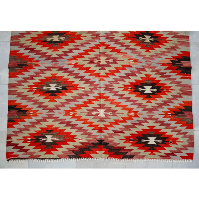 Handwoven Turkish Rug Diamond Pattern Kilim Rug - 5'5" X 10'1" For Sale - Image 12 of 12