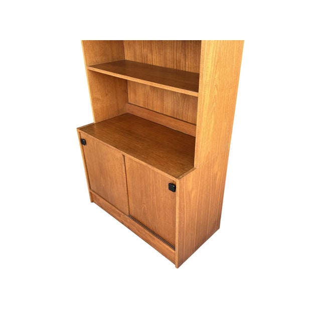 1960s Danish Modern Teak Bookcase With Sliding Door Cabinet For Sale - Image 11 of 13