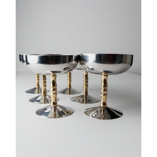 Vintage Stainless Steel Champagne Bowls in Bamboo, Italy, 1970s, Set of 6 For Sale - Image 5 of 11
