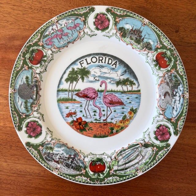Ceramic Vintage 1980s Florida Souvenir Plate With Pink Flamingos For Sale - Image 7 of 7