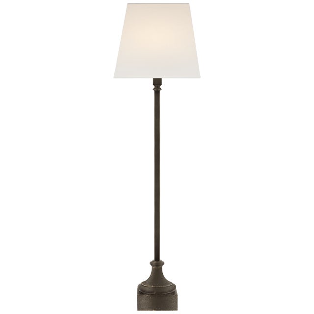 Transitional Chapman & Myers by Visual Comfort Signature Cawdor Buffet Lamp in Aged Iron with Linen Shade For Sale - Image 3 of 3