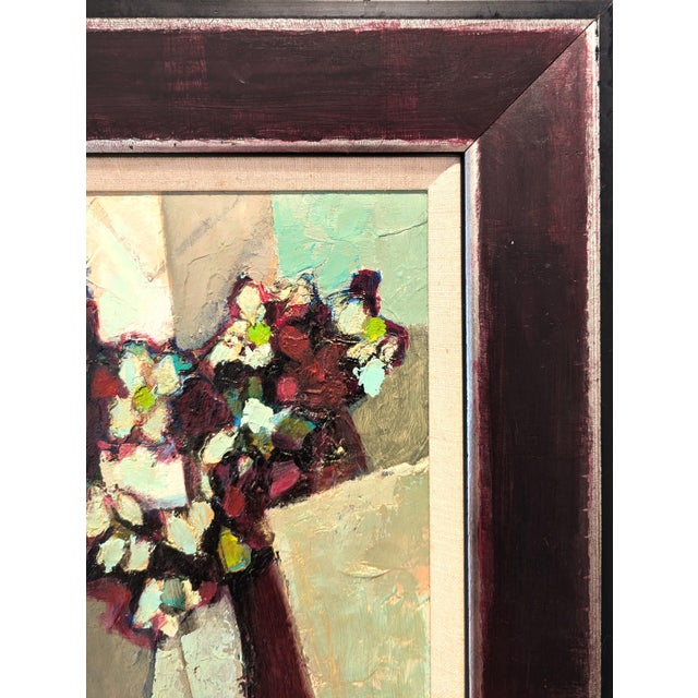2000 - 2009 David Adickes "Cubist Bouquet" Modern Teal and Maroon Abstract Floral Still Life Painting, 2006 For Sale - Image 5 of 10