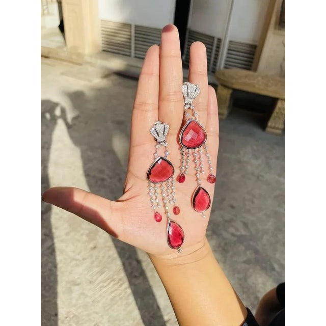 50.5 Carat Ruby & Diamond Victorian Chandelier Earrings in 18k Gold- A Pair For Sale - Image 4 of 11