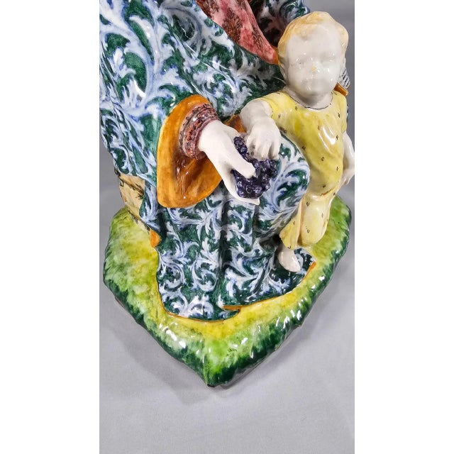 Ceramic Large 1940s Minghetti Faience Madonna & Child Figurine For Sale - Image 7 of 12