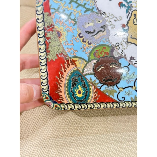 Japanese Rare Large Japanese Cloisonne Enamel Theatrical Mythical Mask Box Meiji For Sale - Image 3 of 13