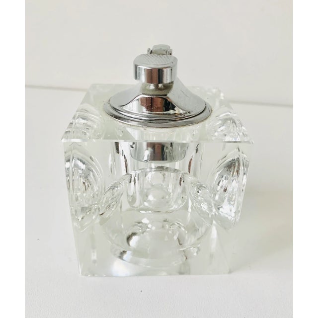 Large fillable modern crystal square table lighter in modern Contemporary style Unfilled Some rusting inside container in...