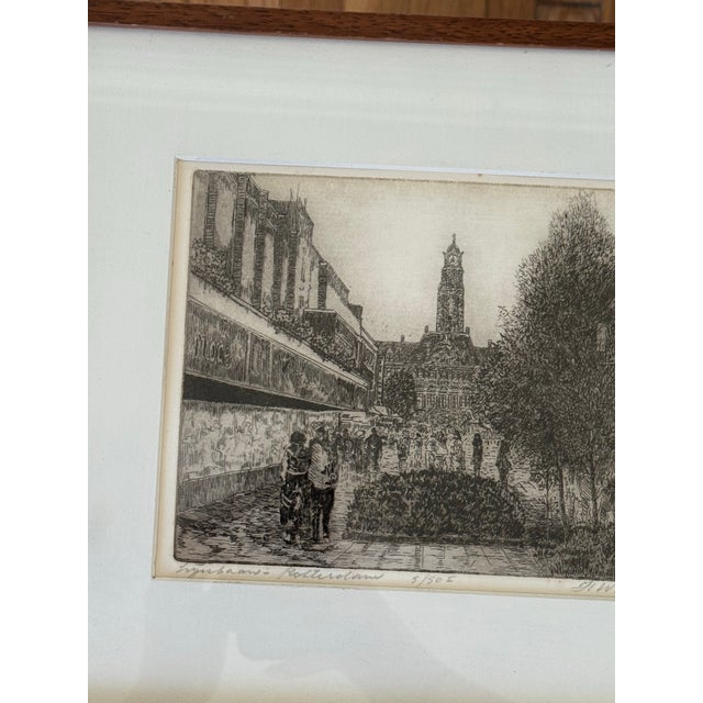 Brown Vintage Dutch Etching of Lijnbaan, Rotterdam by h.w. Bijl For Sale - Image 8 of 11