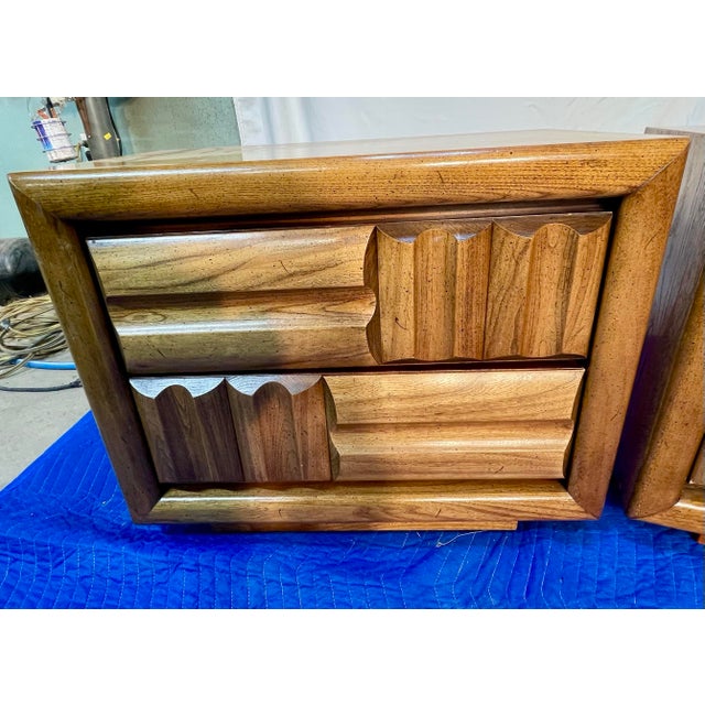 Mid-Century Modern Lane Furniture Company 1970s Pair of Midcentury Modern Brutalist/Staccato Night Stands For Sale - Image 3 of 12