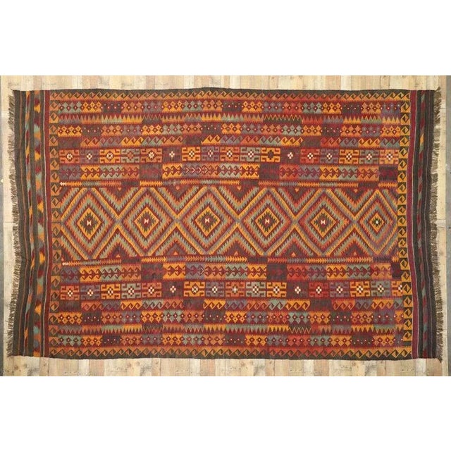 Orange Vintage Afghan Ghalmouri Maimana Kilim Rug, 09'09 X 14'11 For Sale - Image 8 of 10