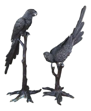 Camille French Art Deco Lifesize Bronze Parrot Bird Sculptures- a Pair