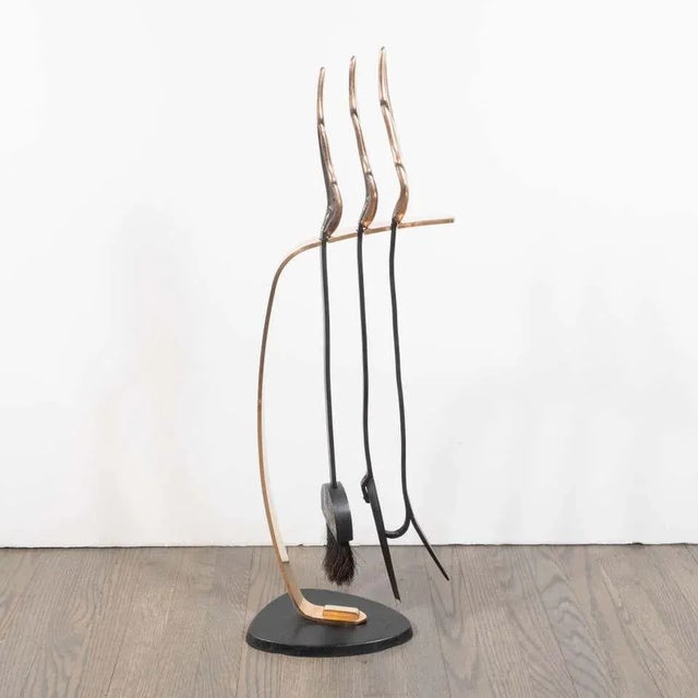 Mid-Century Modern Brutalist Flame Bronze & Black Enamel Firetool Set - Set of 4 For Sale - Image 11 of 13