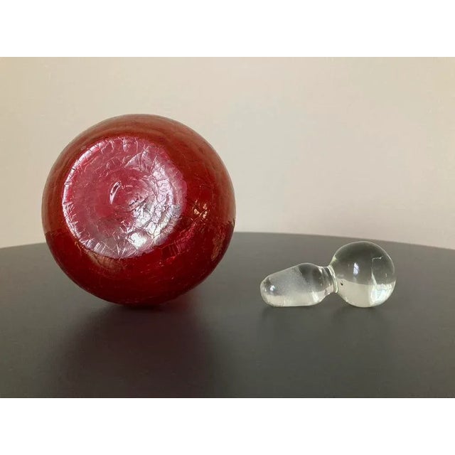 Victorian Cranberry Crackled Glass Decanter With Round Stopper For Sale - Image 4 of 12
