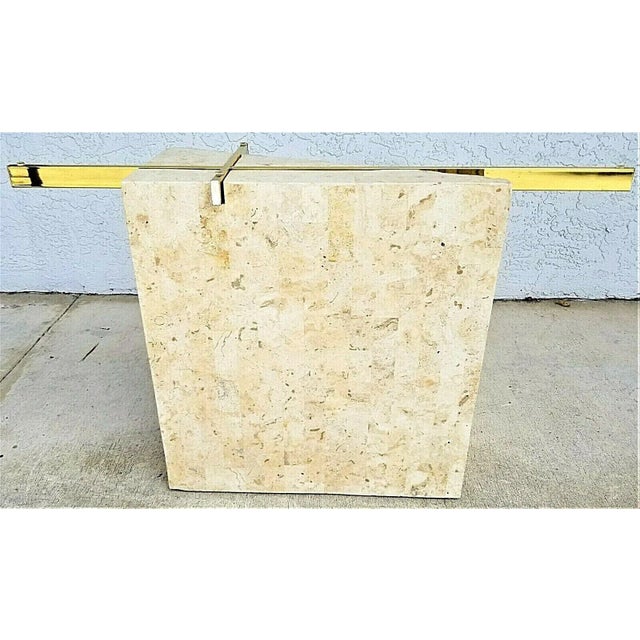 1980s 1980s Tessellated Mactan Stone Brass Glass Console Table For Sale - Image 5 of 9