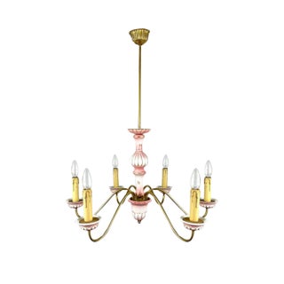 Vintage Ceramic & Gilt Brass Chandelier For Sale