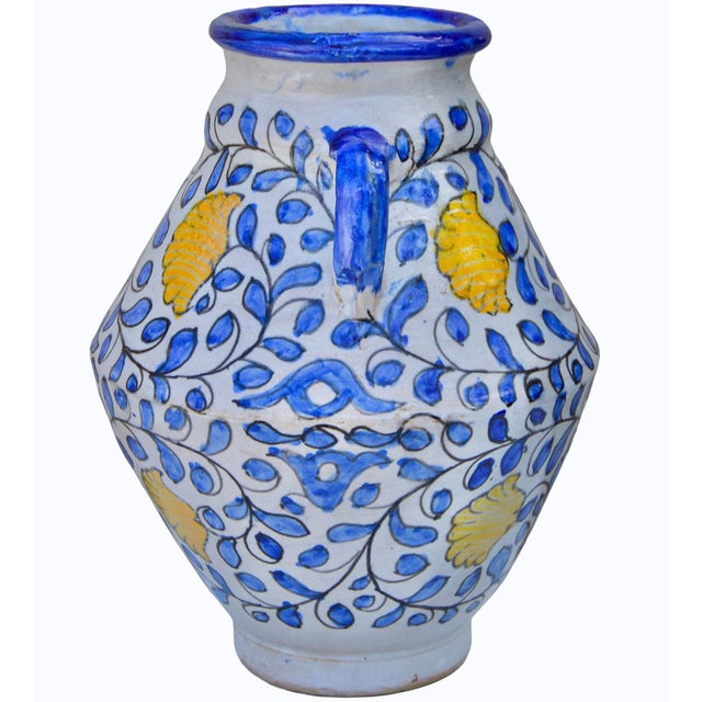 Mid 20th Century Blue & Orange Andalusian-Patterned Ceramic Vase W/ Handles For Sale - Image 4 of 10