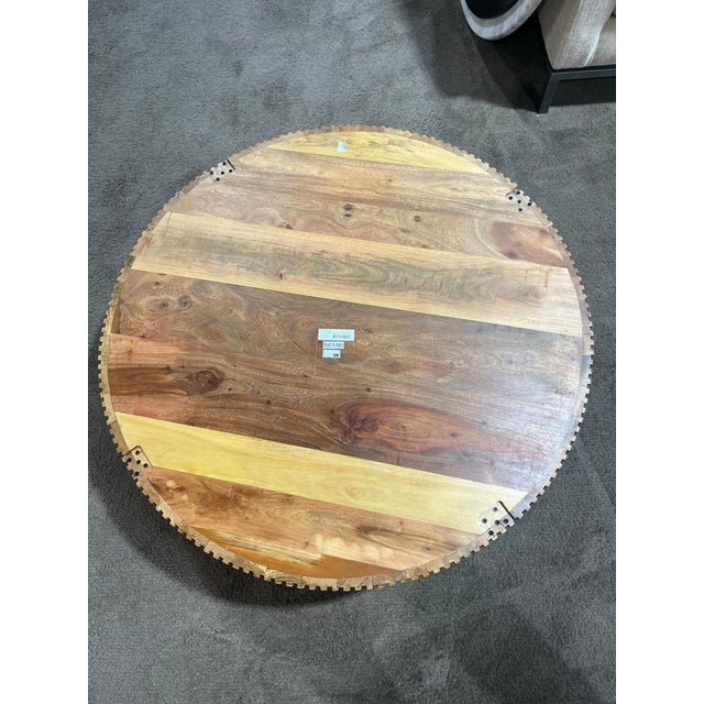 Four Hands Round Oak “Leland” Coffee Table With White Marble Top For Sale In Las Vegas - Image 6 of 9
