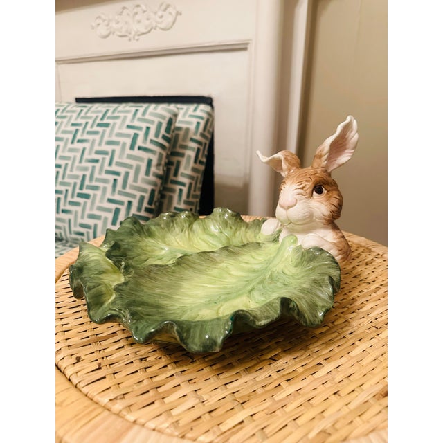 1990s Vintage Ceramic Cabbage Bowl With Bunny For Sale - Image 5 of 9