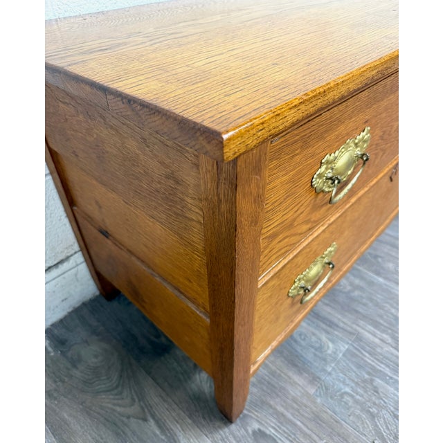 Victorian Antique Victorian Solid Golden Oak Two Drawer Chest For Sale - Image 3 of 13
