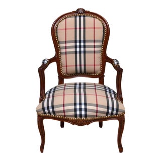 Louis XV Plaid Upholstered Armchair For Sale