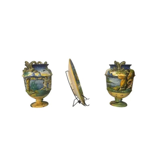 Triptych of Decorative Amphorae and Plate, 1800s, Set of 3 For Sale - Image 5 of 9