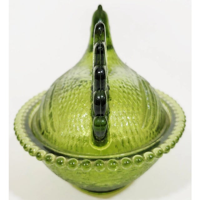 Glass Large Vintage Mid-Century Green Glass Lidded Bowl Hen on Nest Serving Dish For Sale - Image 7 of 12