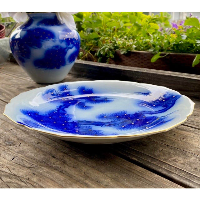 Mid 20th Century Mid 20th Century Koransha Japanese Cobalt Blue Pine Tree Porcelain Charger For Sale - Image 5 of 10