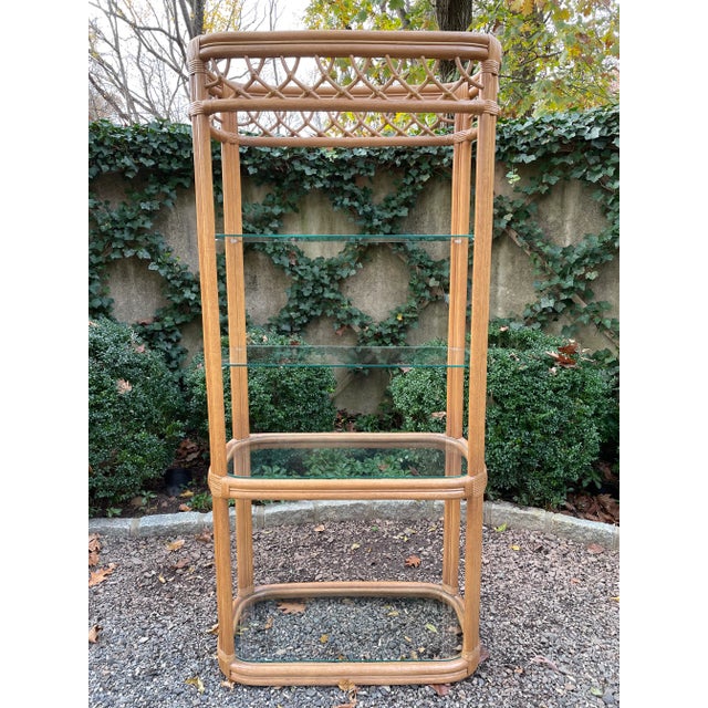 Wood Pair of Wrapped Bamboo Glass Shelf Etageres For Sale - Image 7 of 11