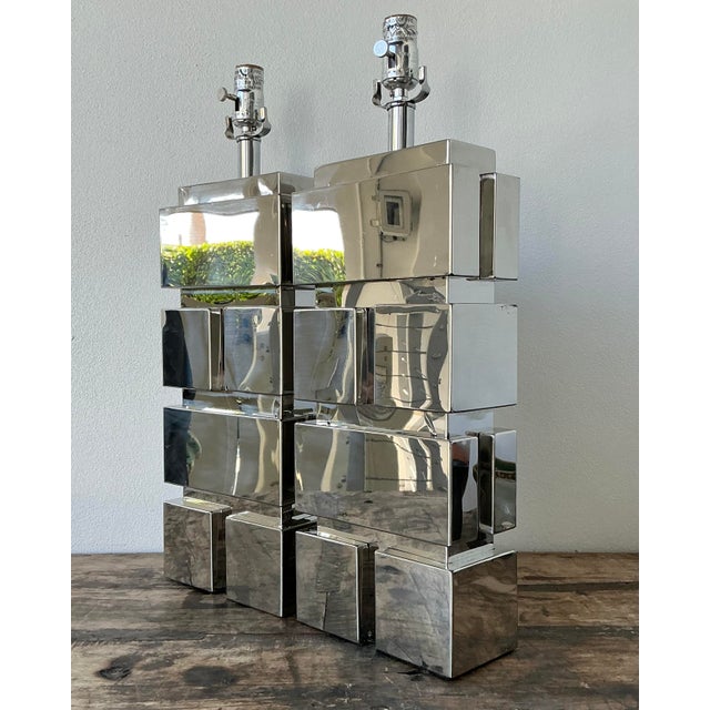 Chrome Vintage Polished Chrome Lamps After Curtis Jere For Sale - Image 8 of 12