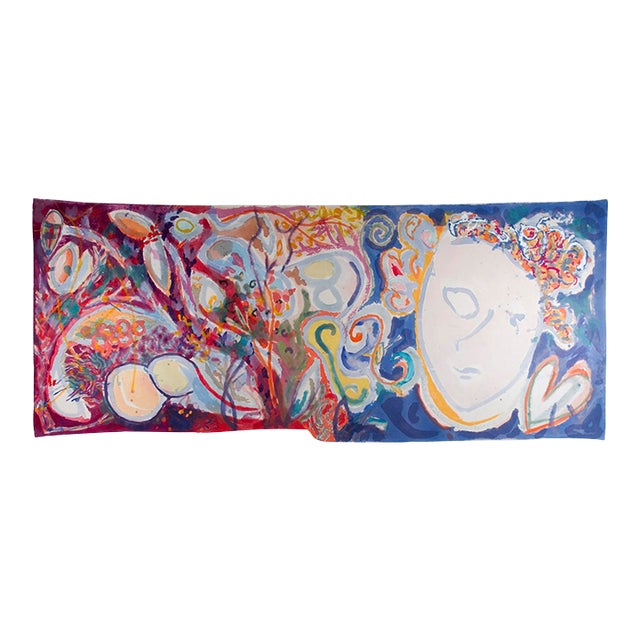 "Malibu", 2008. Abstract, Figurative Landscape. Oil Painting on Canvas by Joe Ginsberg. 91" W X 31" H. Raspberry/Cobalt, Accents of Orange and Blush. For Sale