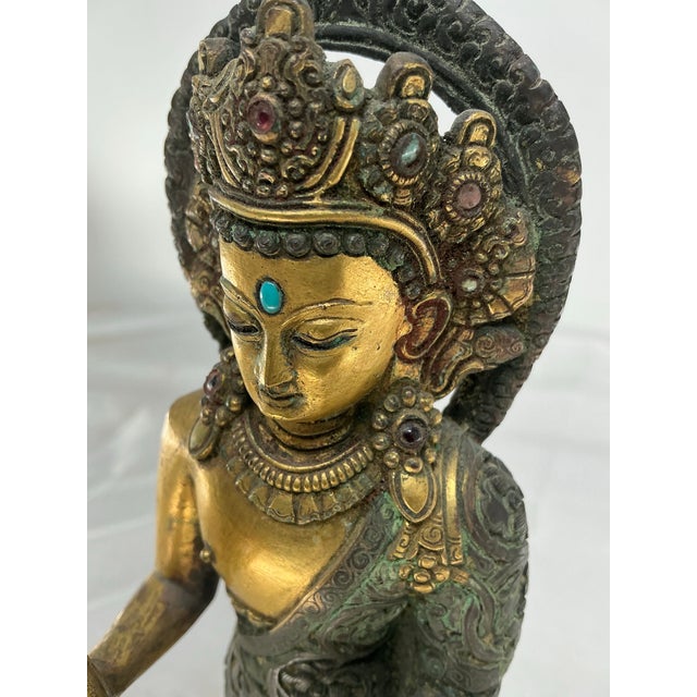 Antique Tibétan School Jeweled Bronze Figure of a Dipankara Buddha For Sale - Image 11 of 12