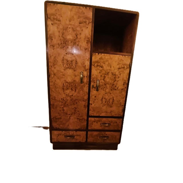Italian Art Nouveau Rationalist Birch Burl Wardrobe with Bronze Handles in the style of Gaetano Borsani, 1936 For Sale - Image 9 of 9