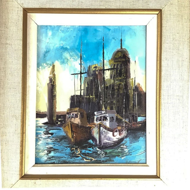 1950s Vintage Framed Pair of Seascape Mid Century Style Oil Paintings For Sale - Image 5 of 12