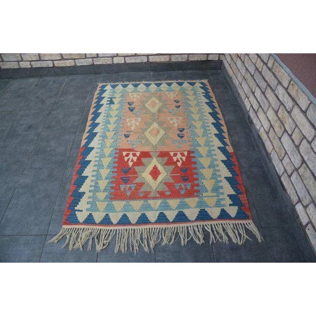 1960's Vintage Turkish Wool Kilim Rug- 3′8″ × 5′1″ For Sale - Image 11 of 11