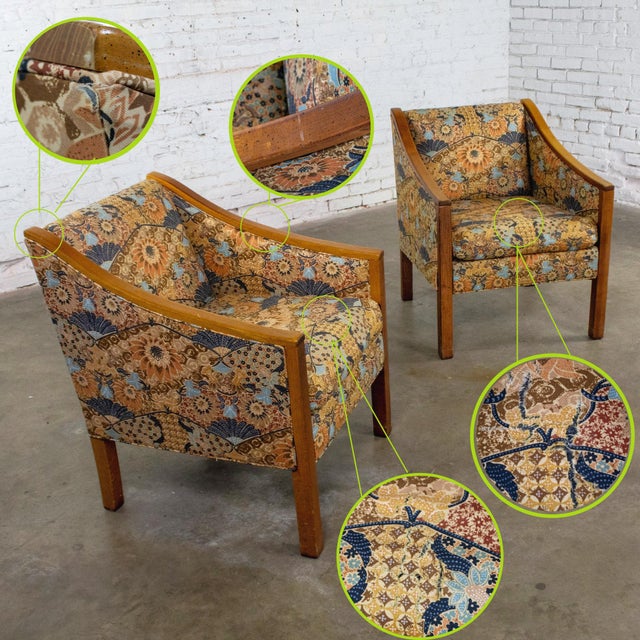 Mid-20th Century Mid Century Modern Pair Chairs With Oak Frames and Floral Fabric For Sale - Image 17 of 18