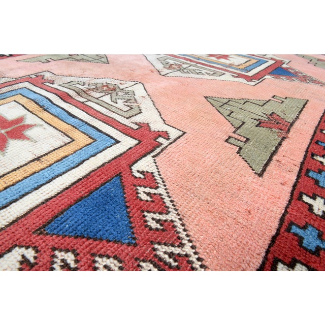 Turkish 1970s Vintage Handmade Wool Cotton Pink Area Rug For Sale - Image 3 of 11